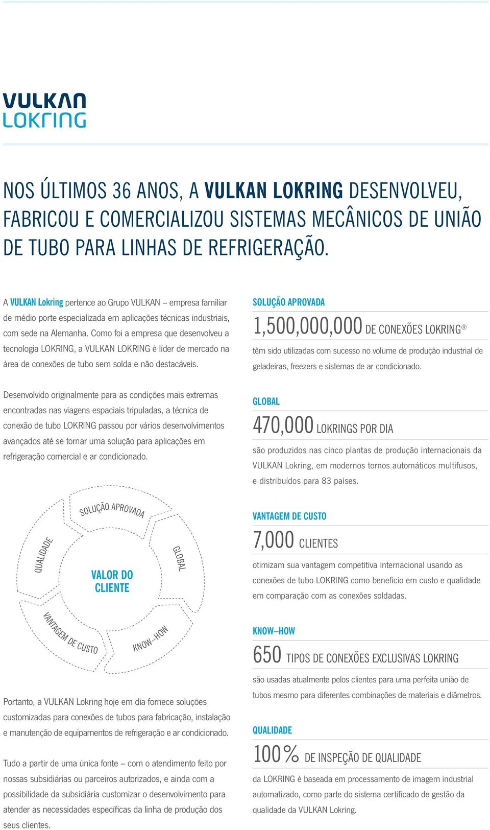 Como foi a empresa que desenvolveu a tecnologia LOKRING, a VULKAN LOKRING é líder de mercado na área de conexões de tubo sem solda e não destacáveis.