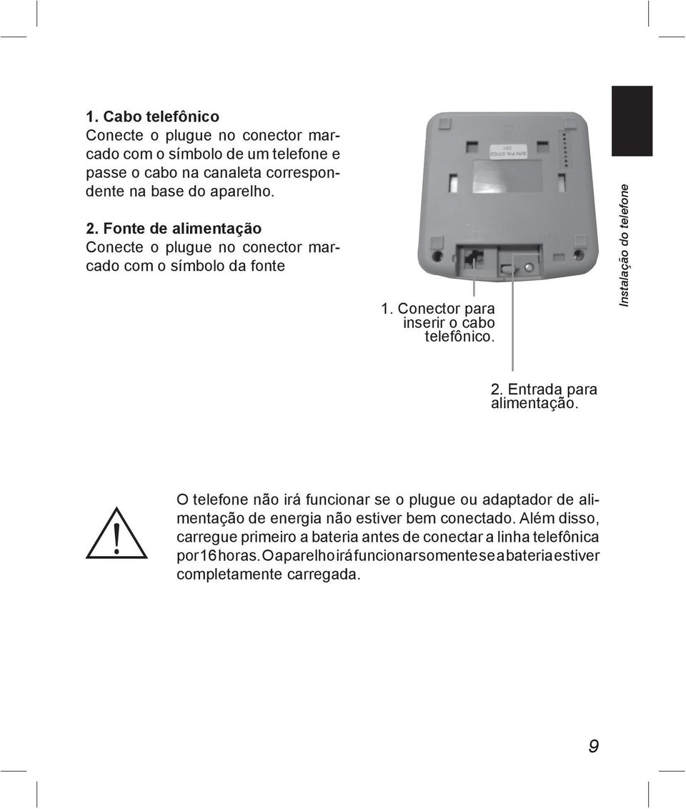 Entrada para alimentação. O telefone não irá funcionar se o plugue ou adaptador de alimentação de energia não estiver bem conectado.