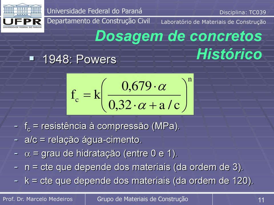 - = grau de hidratação (entre 0 e 1).