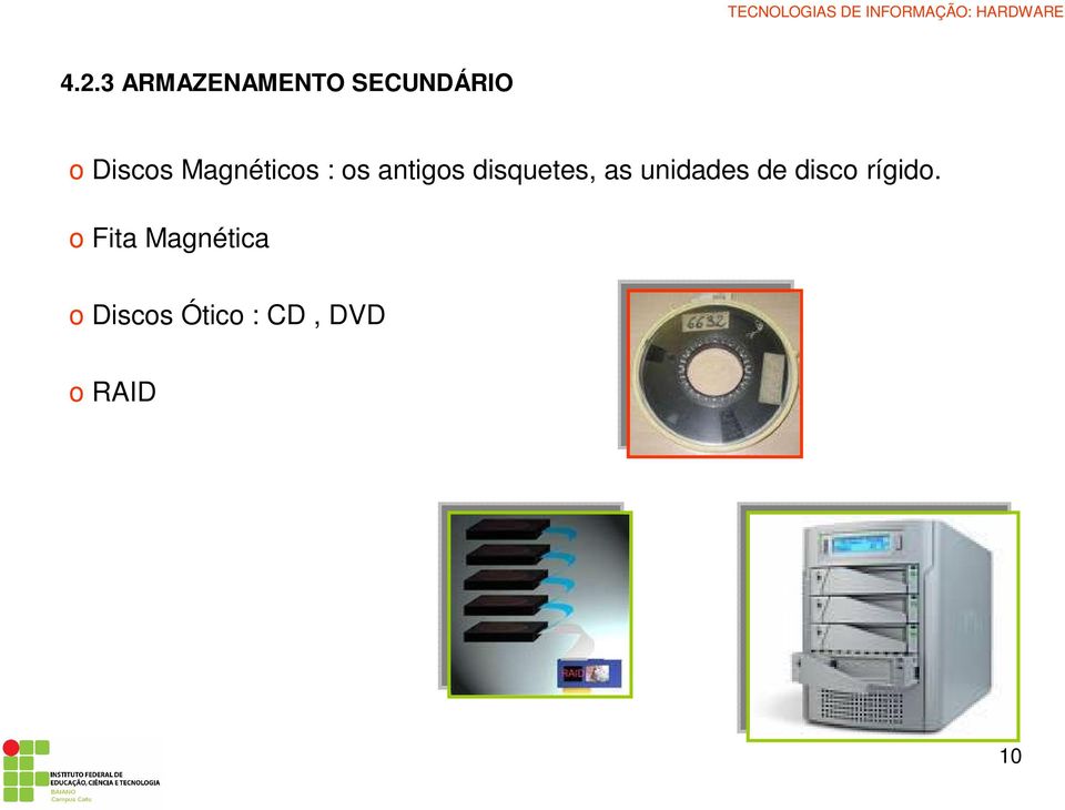 disquetes, as unidades de disco rígido.