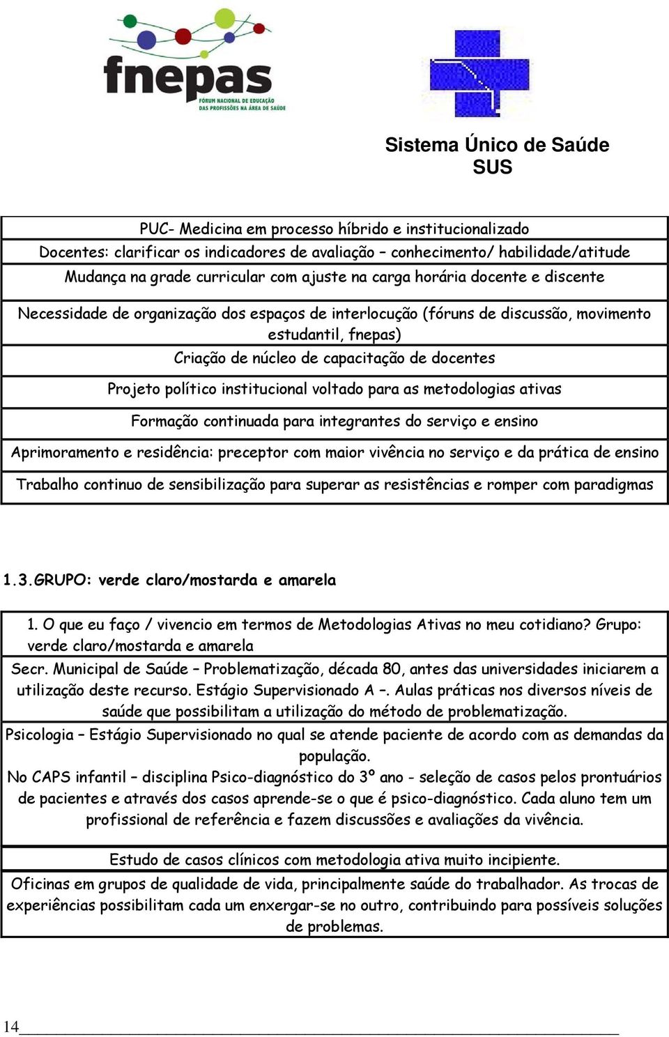 institucional voltado para as metodologias ativas Formação continuada para integrantes do serviço e ensino Aprimoramento e residência: preceptor com maior vivência no serviço e da prática de ensino