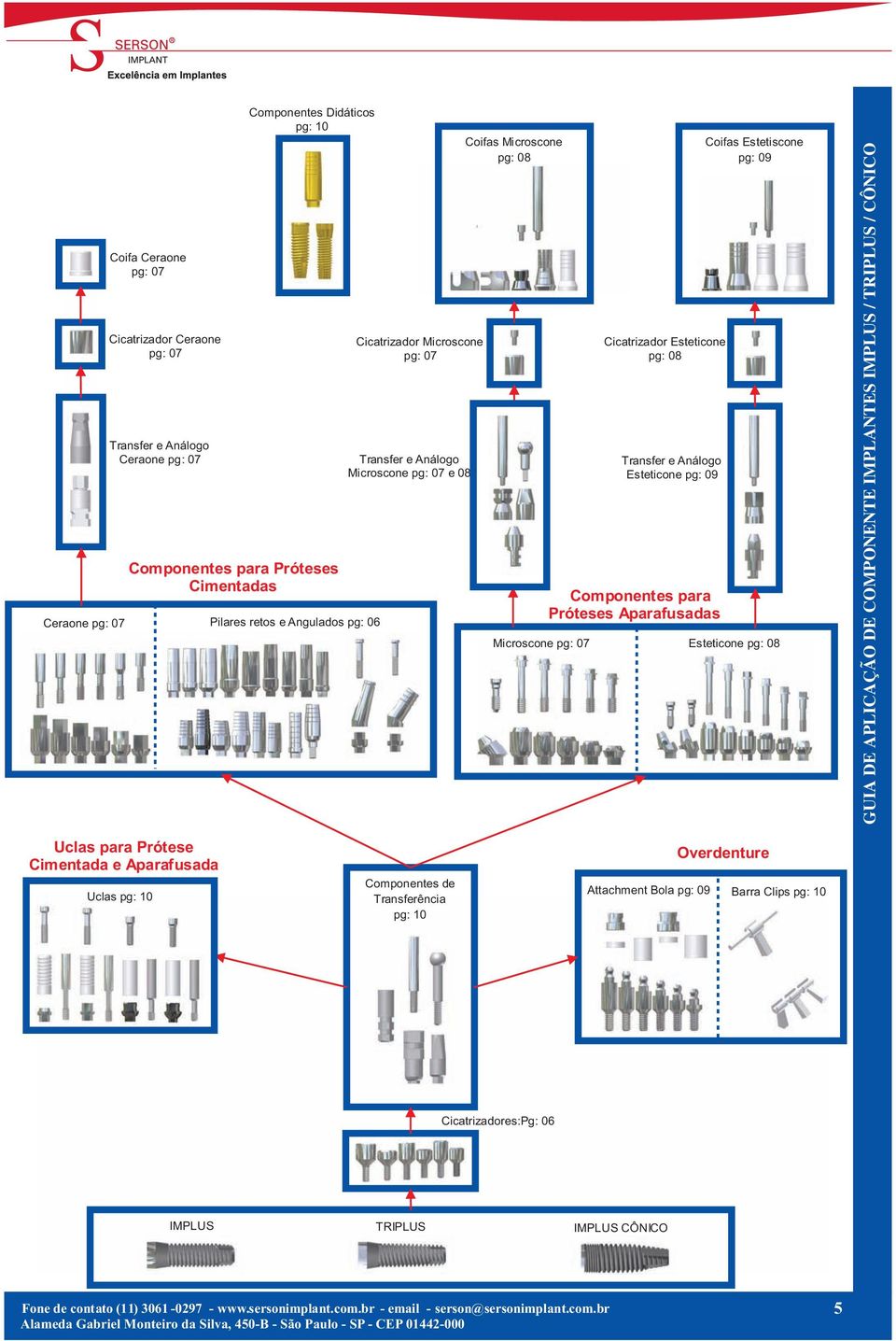 Aparafusadas Coifas Estetiscone pg: 09 Microscone pg: 07 Esteticone pg: 08 GUIA DE APLICAÇÃO DE COMPONENTE IMPLANTES IMPLUS / TRIPLUS / CÔNICO Uclas para Prótese Cimentada e Aparafusada Uclas pg: 10