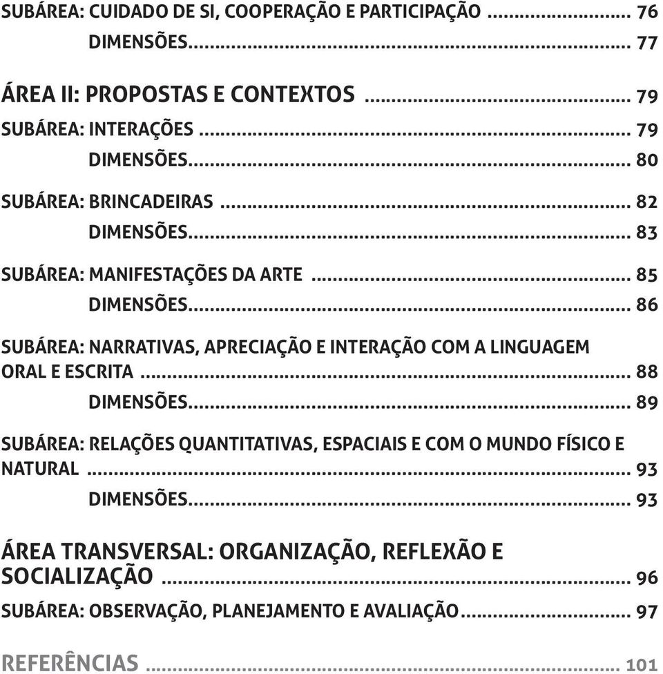 .. 86 SUBÁREA: NARRATIVAS, APRECIAÇÃO E INTERAÇÃO COM A LINGUAGEM ORAL E ESCRITA... 88 DIMENSÕES.