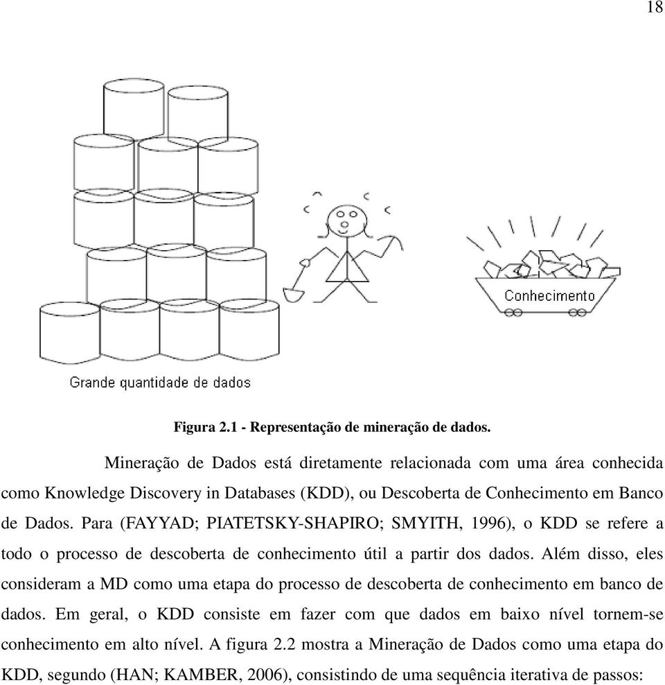 Para (FAYYAD; PIATETSKY-SHAPIRO; SMYITH, 1996), o KDD se refere a todo o processo de descoberta de conhecimento útil a partir dos dados.