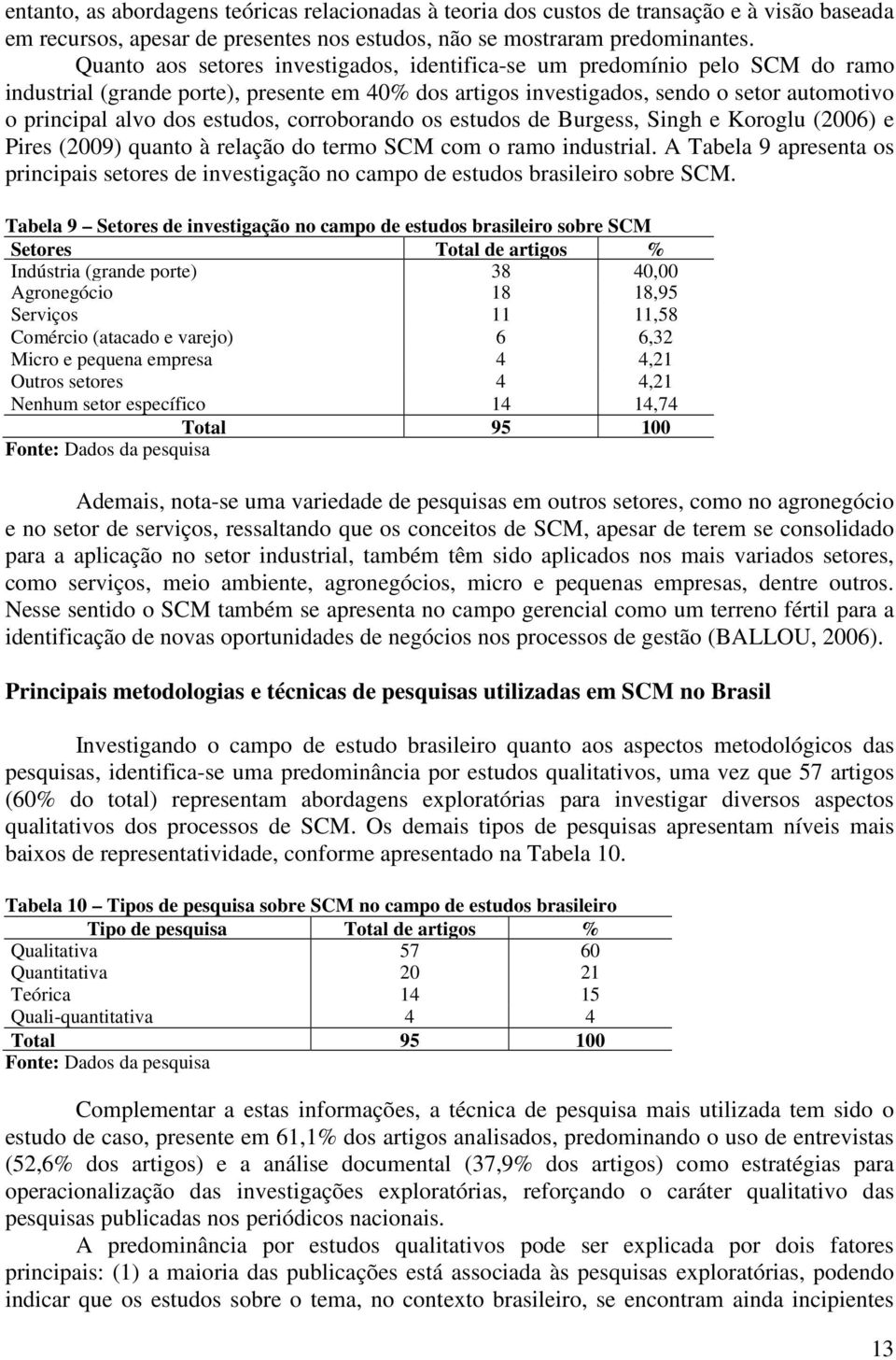 estudos, corroborando os estudos de Burgess, Singh e Koroglu (2006) e Pires (2009) quanto à relação do termo SCM com o ramo industrial.