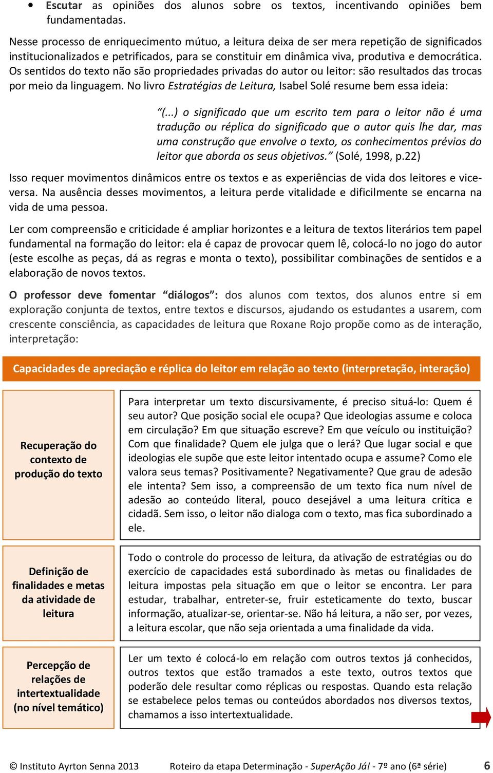 Os sentidos do texto não são propriedades privadas do autor ou leitor: são resultados das trocas por meio da linguagem. No livro Estratégias de Leitura, Isabel Solé resume bem essa ideia: (.