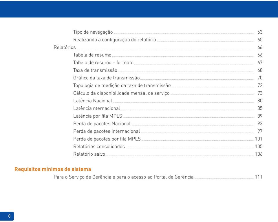 Latência por fila MPLS Perda de pacotes Nacional Perda de pacotes Internacional Perda de pacotes por fila MPLS Relatórios consolidados Relatório