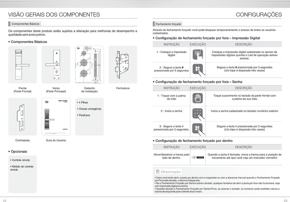 Configuração de fechamento forçado por fora Impressão Digital 1 - Coloque a impressão digital Coloque a impressão digital cadastrada no sensor de impressões digitais quando o Led de operação estiver