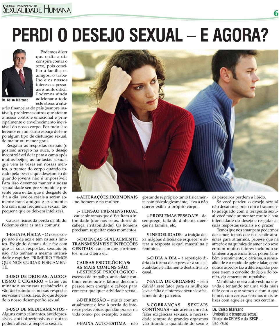 nosso corpo. Por tudo isso teremos em um curto espaço de tempo algum tipo de disfunção sexual, de maior ou menor grau.