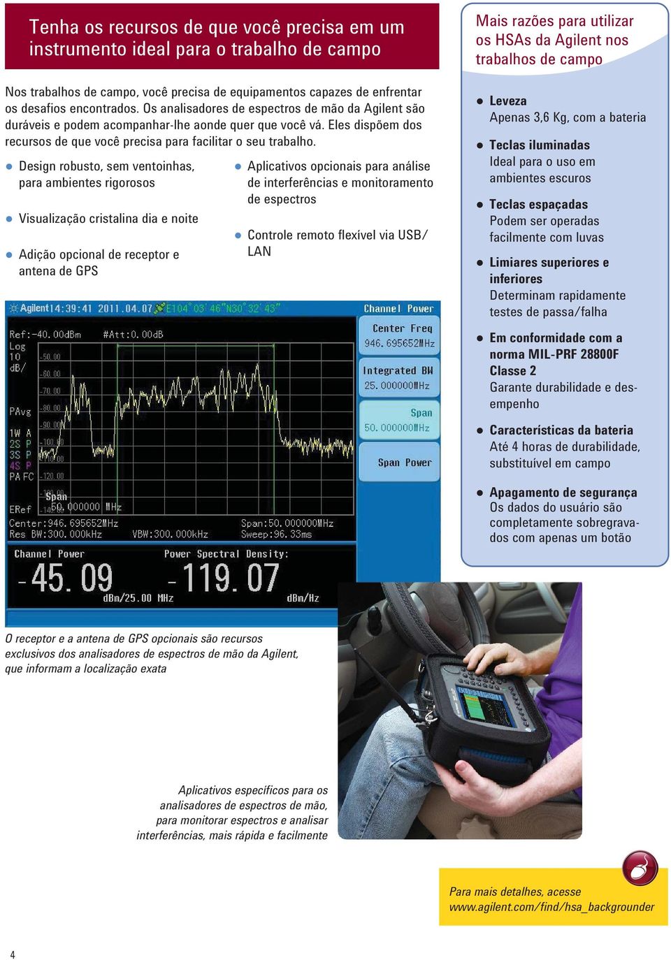 Design robusto, sem ventoinhas, para ambientes rigorosos Visualização cristalina dia e noite Adição opcional de receptor e antena de GPS Aplicativos opcionais para análise de interferências e