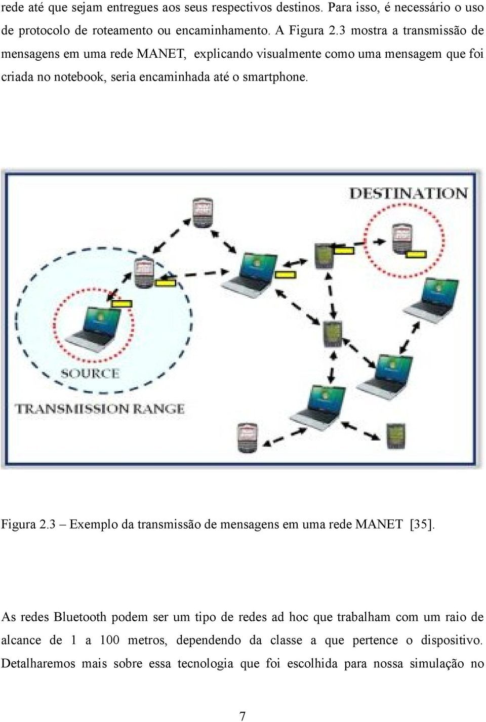 smartphone. Figura 2.3 Exemplo da transmissão de mensagens em uma rede MANET [35].