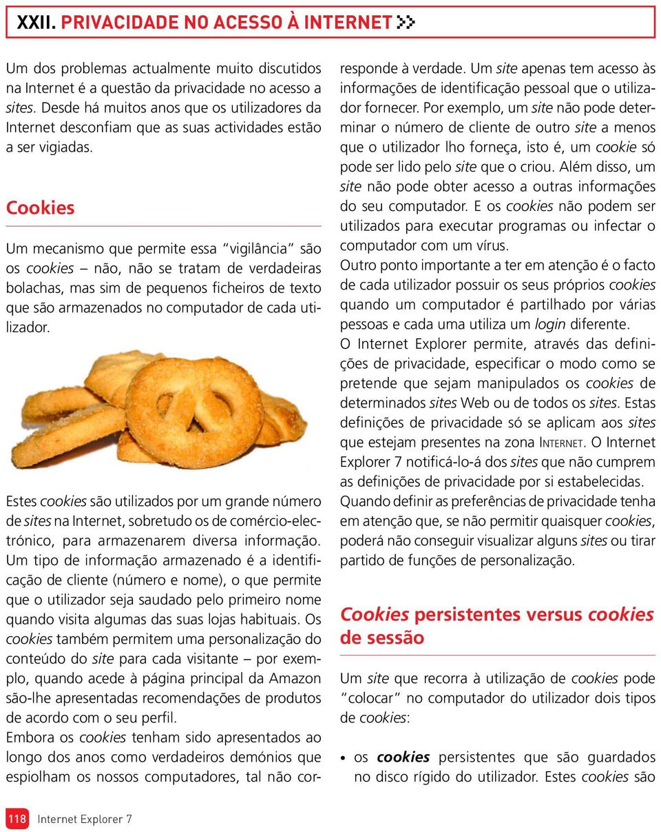 Cookies Um mecanismo que permite essa vigilância são os cookies não, não se tratam de verdadeiras bolachas, mas sim de pequenos ficheiros de texto que são armazenados no computador de cada utilizador.