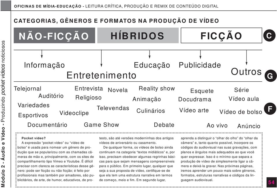 A expressão pocket video ou vídeo de bolso é usada para nomear um gênero de produção que se popularizou com as chamadas câmeras de mão e, principalmente, com os sites de compartilhamento tipo Vimeo e