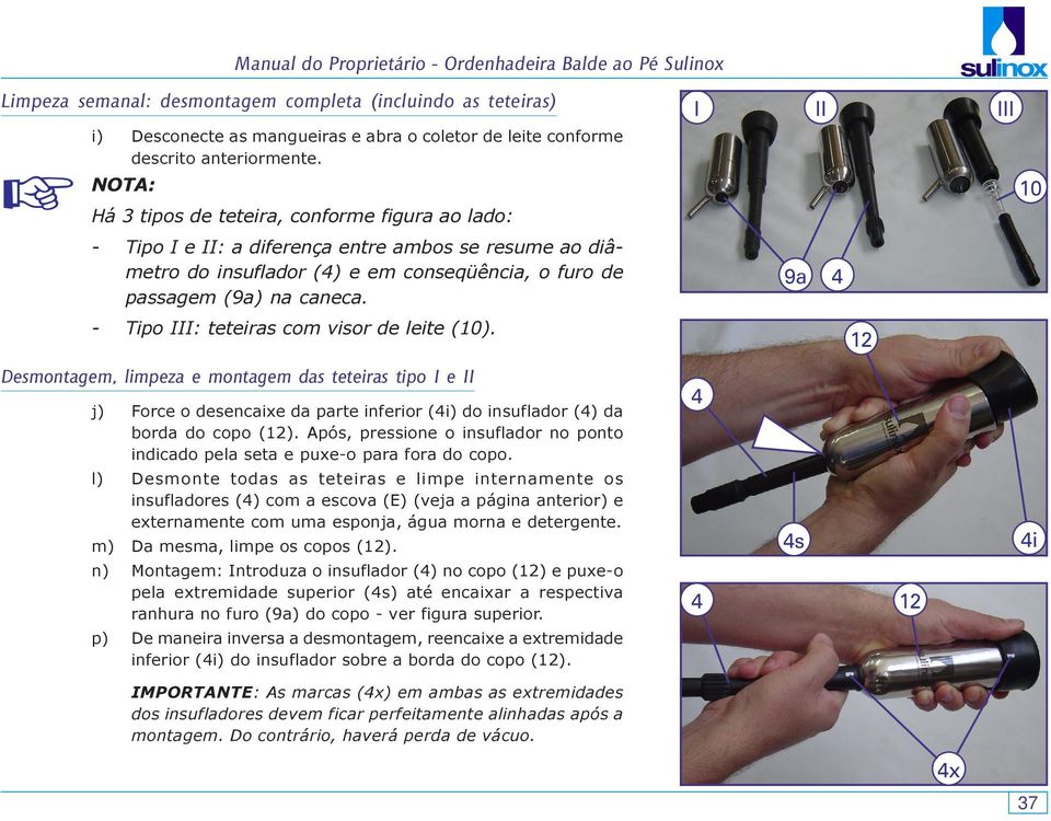 - Tipo III: teteiras com visor de leite (10).