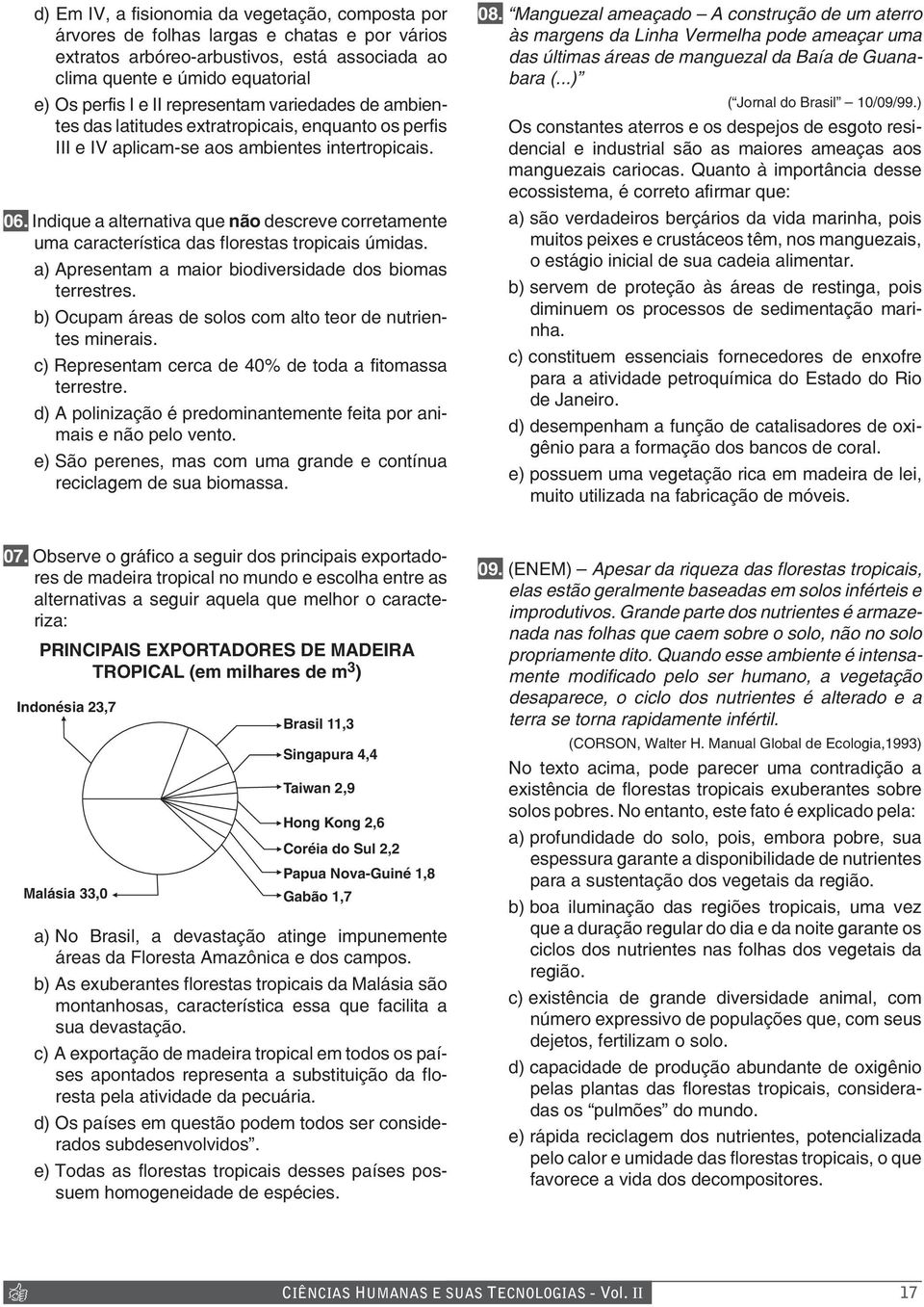 Indique a alternativa que não descreve corretamente uma característica das florestas tropicais úmidas. a) Apresentam a maior biodiversidade dos biomas terrestres.