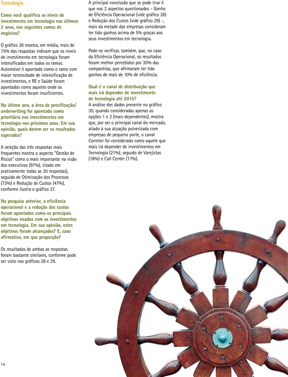 Automóvel é apontado como o ramo com maior necessidade de intensificação de investimentos, e RE e Saúde foram apontados como aqueles onde os investimentos foram insuficientes.