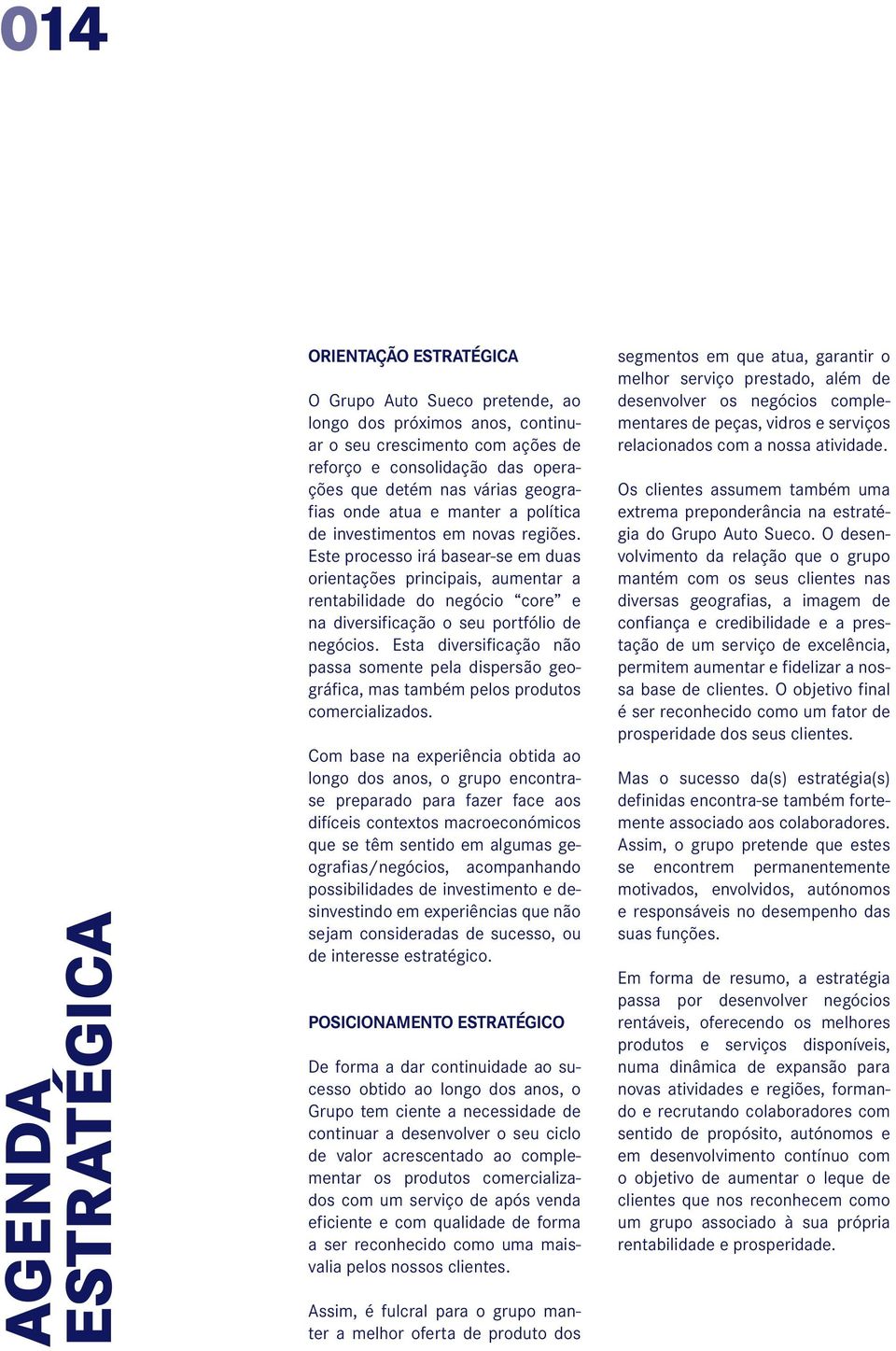 Este processo irá basear-se em duas orientações principais, aumentar a rentabilidade do negócio core e na diversificação o seu portfólio de negócios.