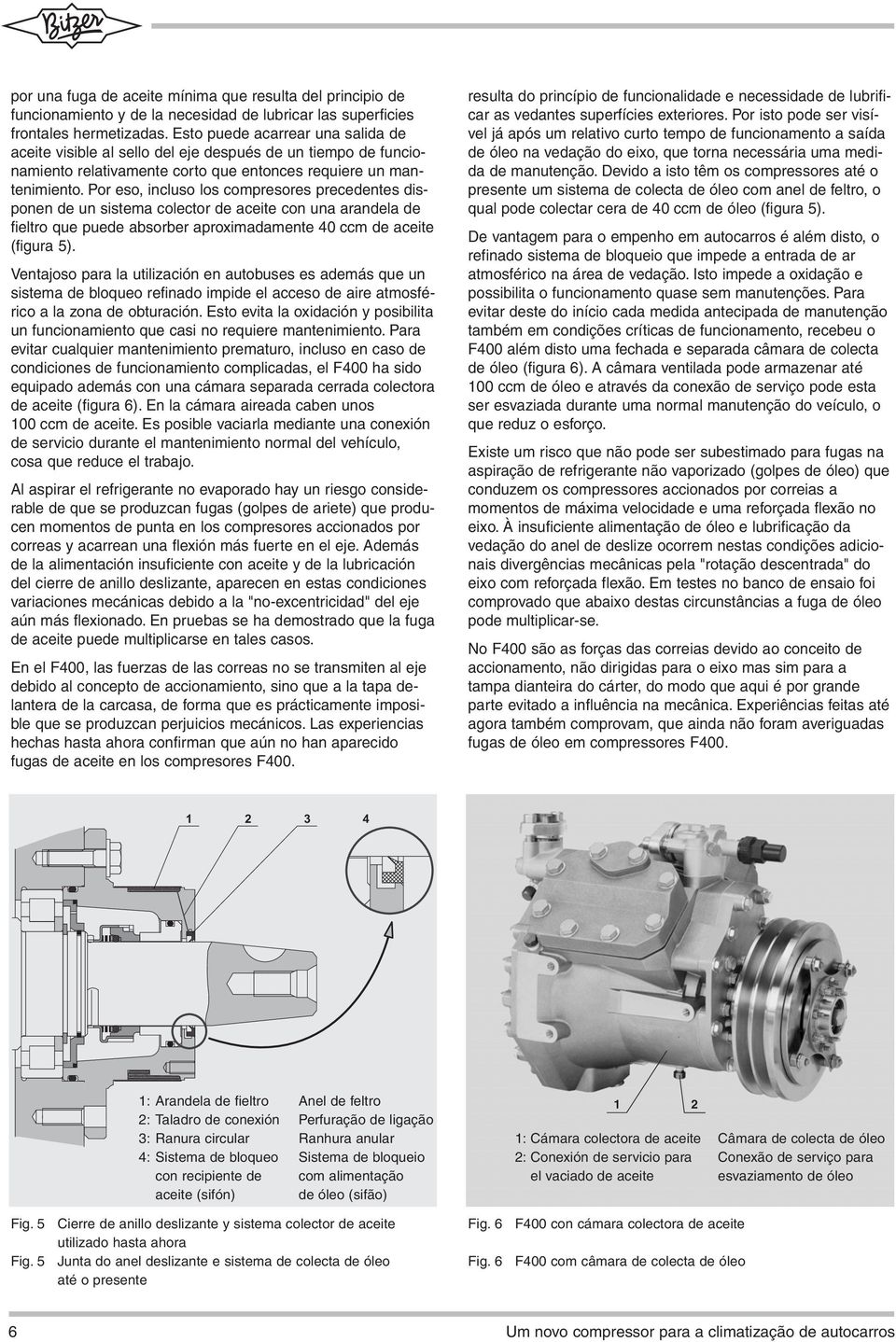 Por eso, incluso los compresores precedentes disponen de un sistema colector de aceite con una arandela de fieltro que puede absorber aproximadamente 40 ccm de aceite (figura 5).