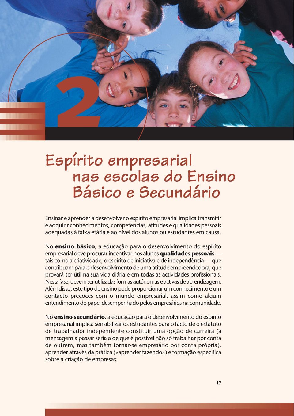 No ensino básico, a educação para o desenvolvimento do espírito empresarial deve procurar incentivar nos alunos qualidades pessoais tais como a criatividade, o espírito de iniciativa e de