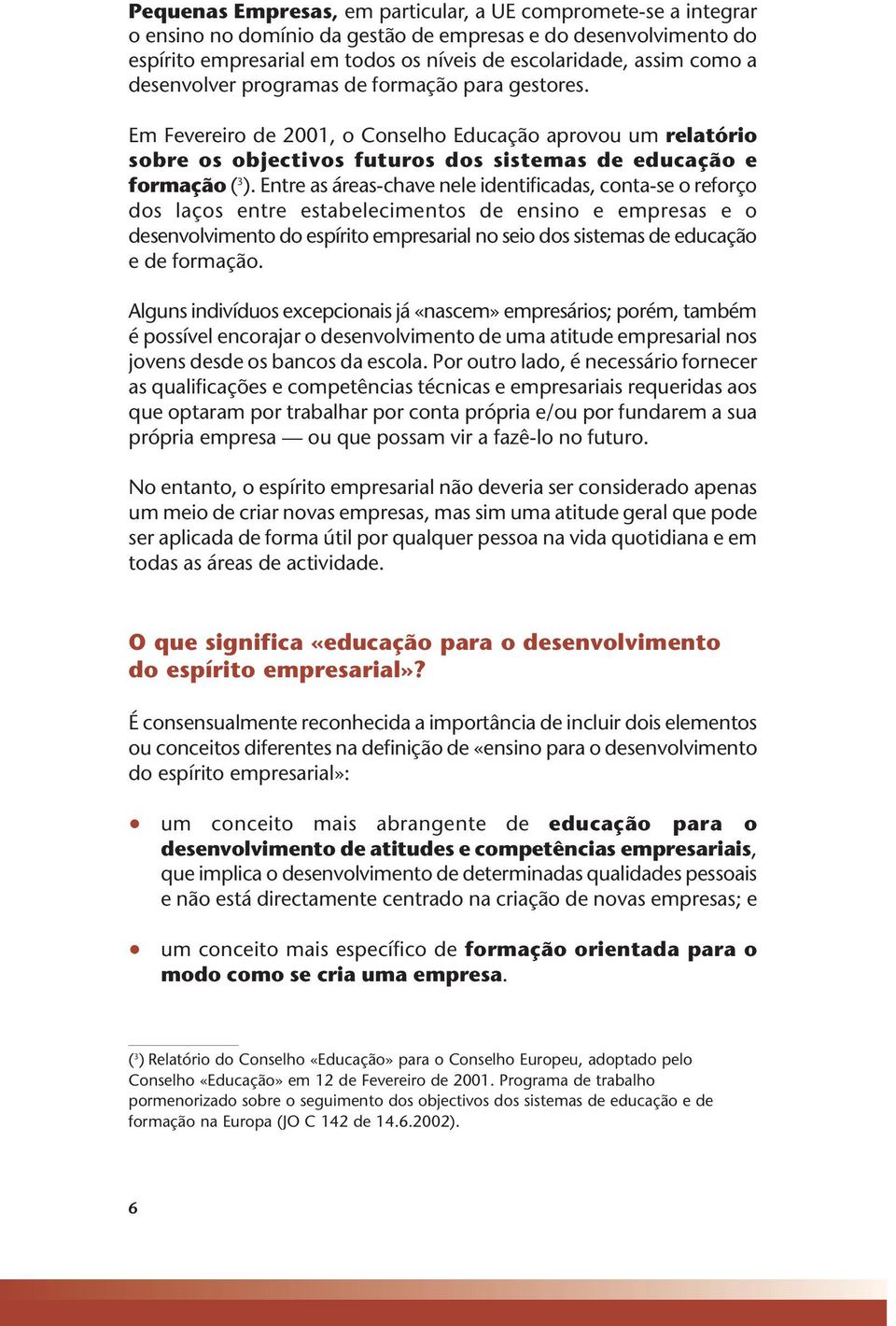 Entre as áreas-chave nele identificadas, conta-se o reforço dos laços entre estabelecimentos de ensino e empresas e o desenvolvimento do espírito empresarial no seio dos sistemas de educação e de