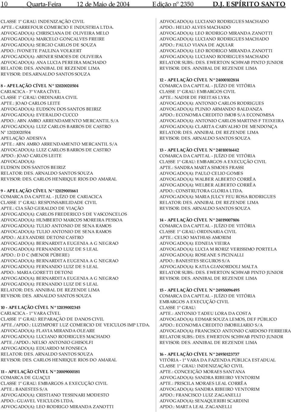 : IVONETE PAULINA VOLKERT ADVOGADO(A): ABINER SIMOES DE OLIVEIRA ADVOGADO(A): ANA LUCIA PEREIRA MACHADO RELATOR: DES. ANNIBAL DE REZENDE LIMA REVISOR: DES.