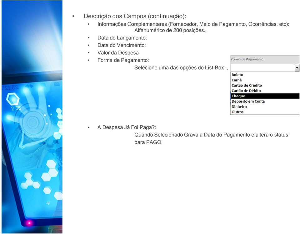 , Data do Lançamento: Data do Vencimento: Valor da Despesa Forma de Pagamento: Selecione