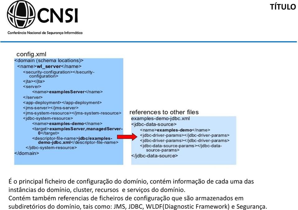 Contém também referencias de ficheiros de configuração que são armazenados em