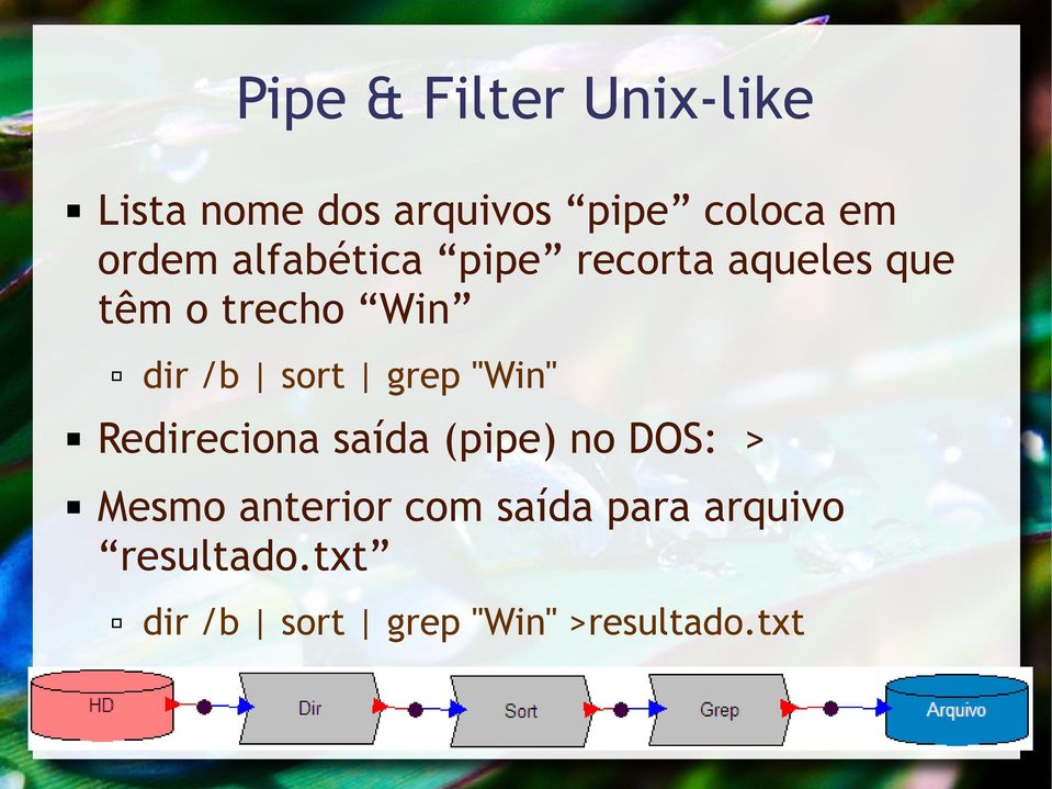 sort grep "Win" Redireciona saída (pipe) no DOS: > Mesmo anterior
