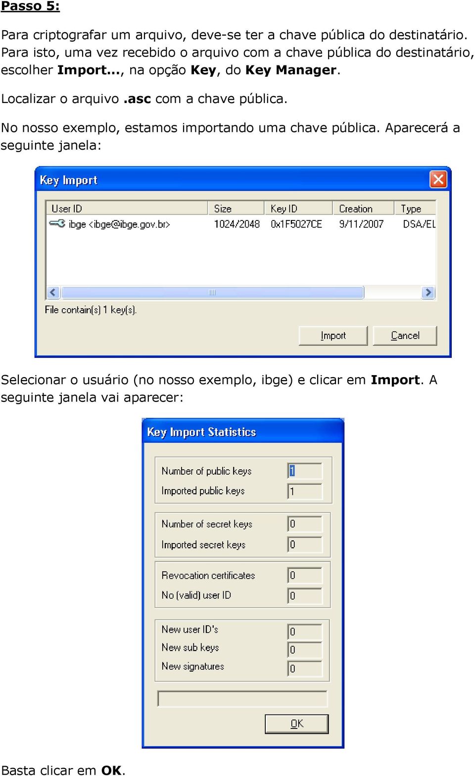 .., na opção Key, do Key Manager. Localizar o arquivo.asc com a chave pública.