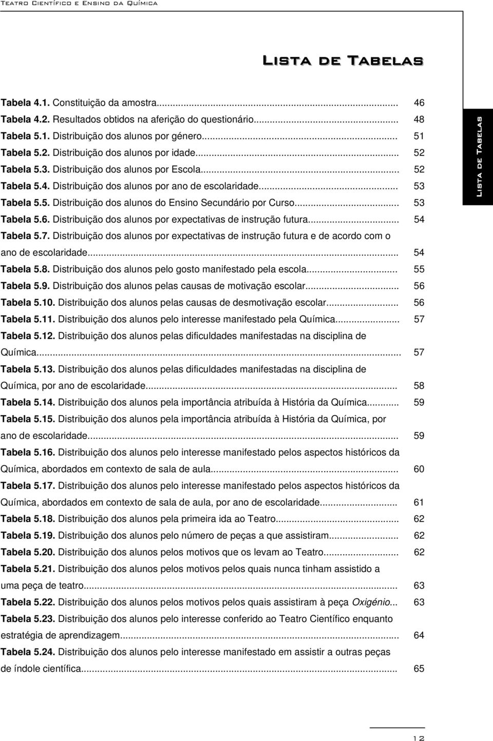 .. 53 Tabela 5.6. Distribuição dos alunos por expectativas de instrução futura... 54 Tabela 5.7. Distribuição dos alunos por expectativas de instrução futura e de acordo com o ano de escolaridade.