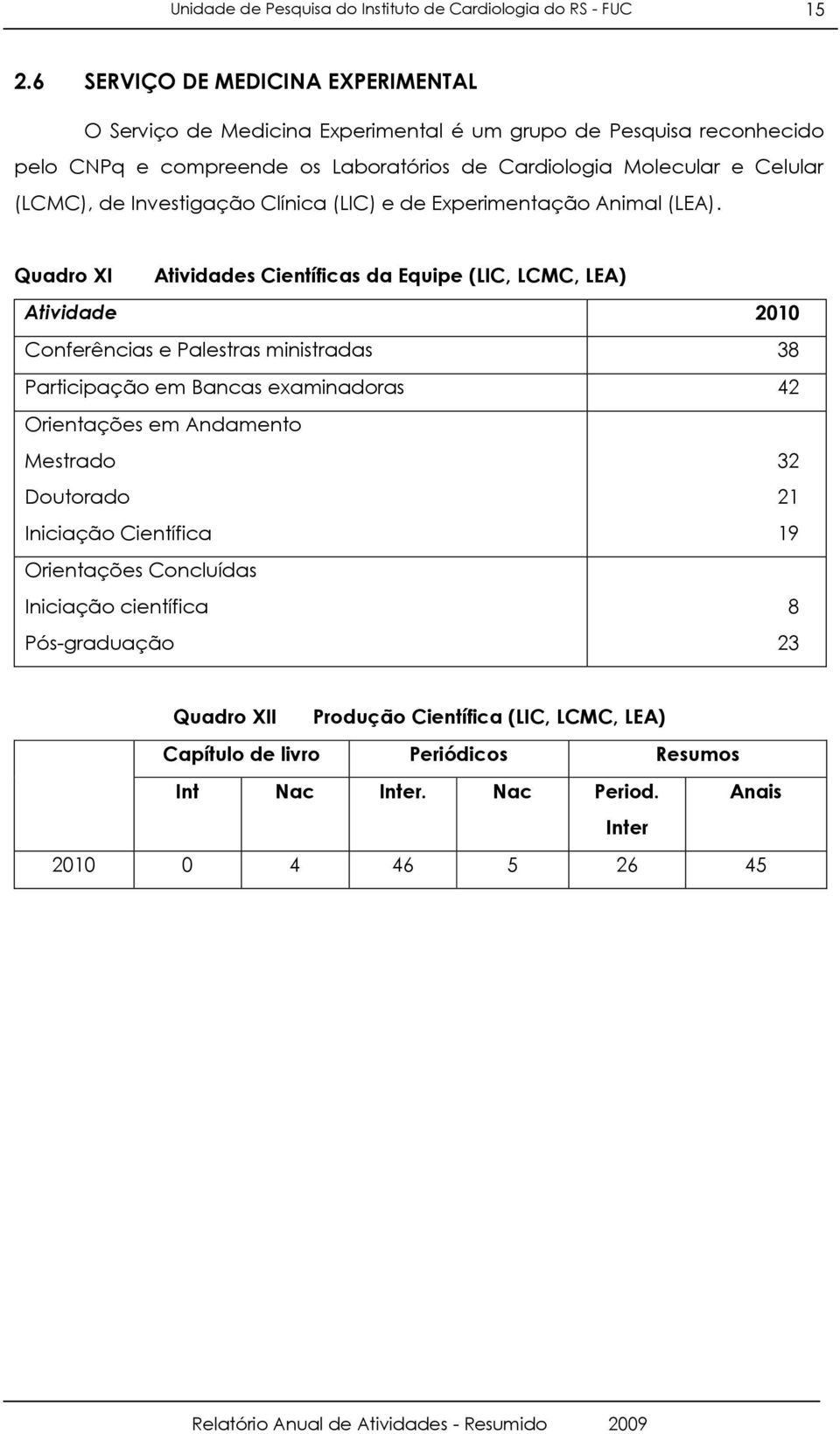 Investigação Clínica (LIC) e de Experimentação Animal (LEA).