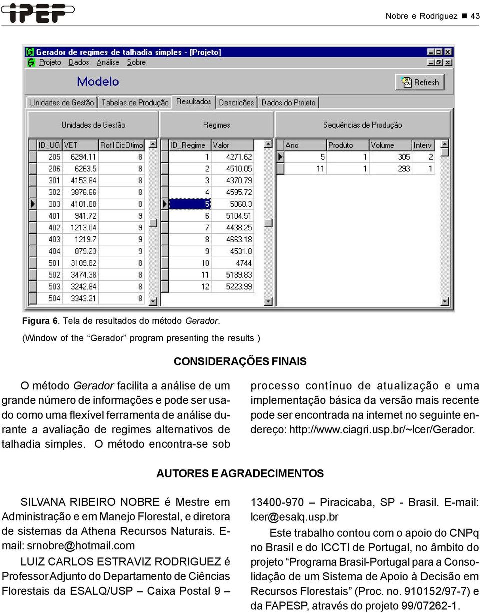 análise durante a avaliação de regimes alternativos de talhadia simples.