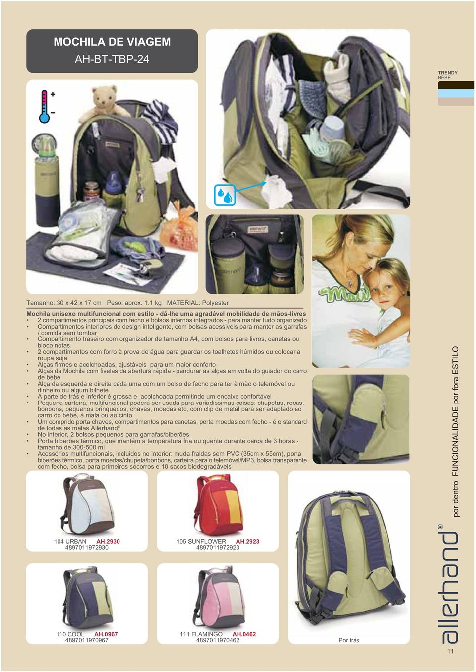 1 kg MATERIAL: Polyester Mochila unisexo multifuncional com estilo - dá-lhe uma agradável mobilidade de mãos-livres 2 compartimentos principais com fecho e bolsos internos integrados - para manter