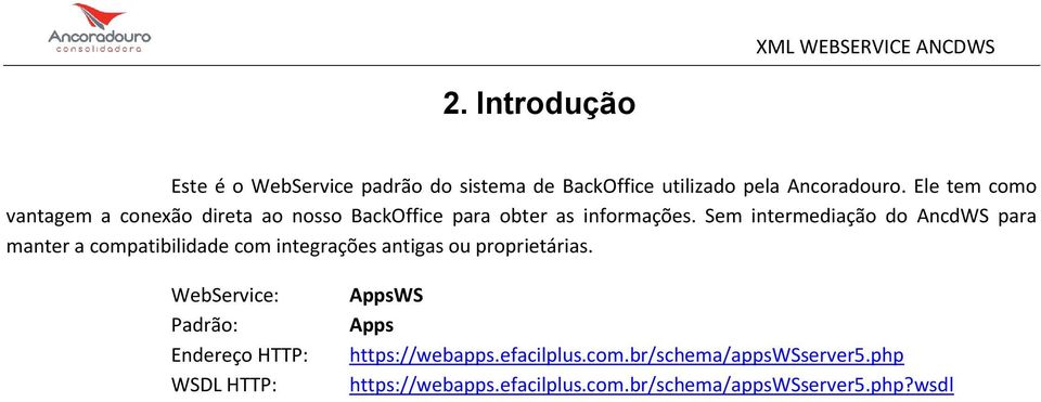 Sem intermediação do AncdWS para manter a compatibilidade com integrações antigas ou proprietárias.