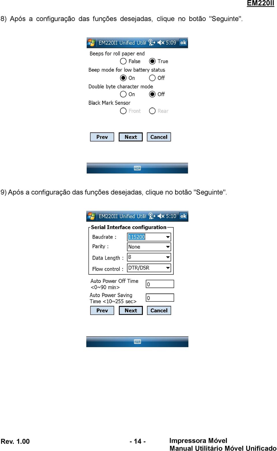 9) Após a configuração das funções  Rev. 1.