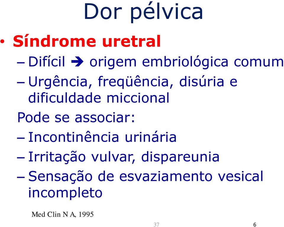 associar: Incontinência urinária Irritação vulvar, dispareunia