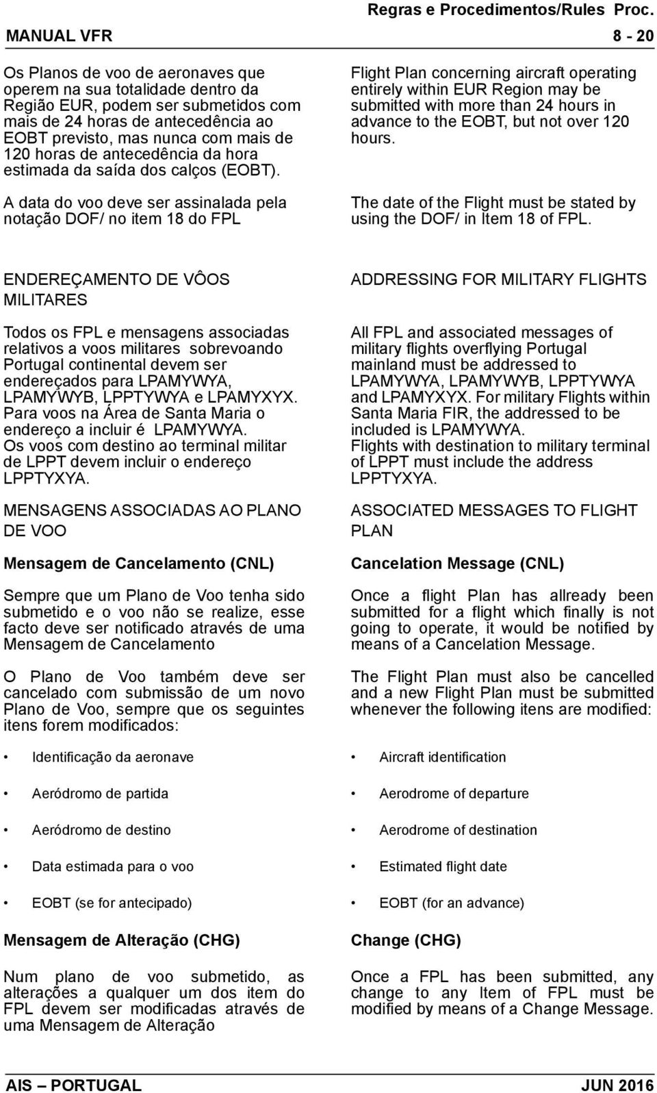 A data do voo deve ser assinalada pela notação DOF/ no item 18 do FPL 8-20 Flight Plan concerning aircraft operating entirely within EUR Region may be submitted with more than 24 hours in advance to