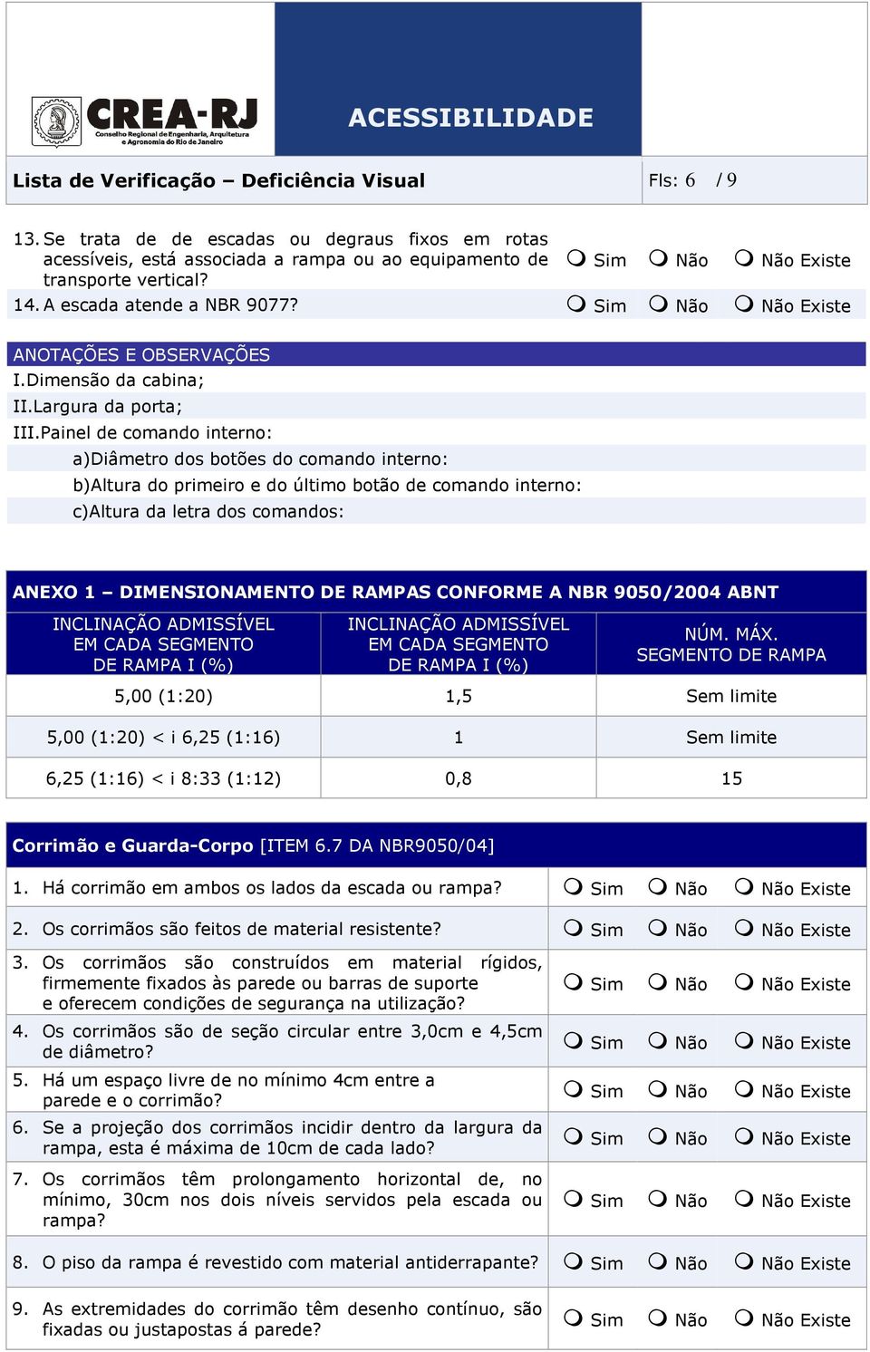 Painel de comando interno: a)diâmetro dos botões do comando interno: b)altura do primeiro e do último botão de comando interno: c)altura da letra dos comandos: ANEXO 1 DIMENSIONAMENTO DE RAMPAS