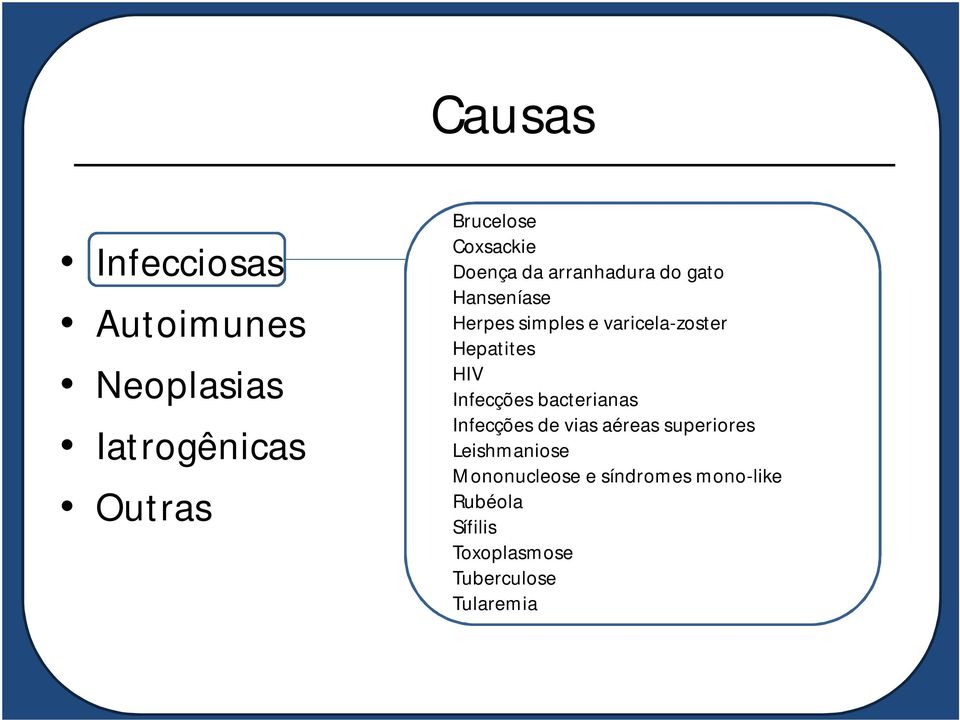 Hepatites HIV Infecções bacterianas Infecções de vias aéreas superiores