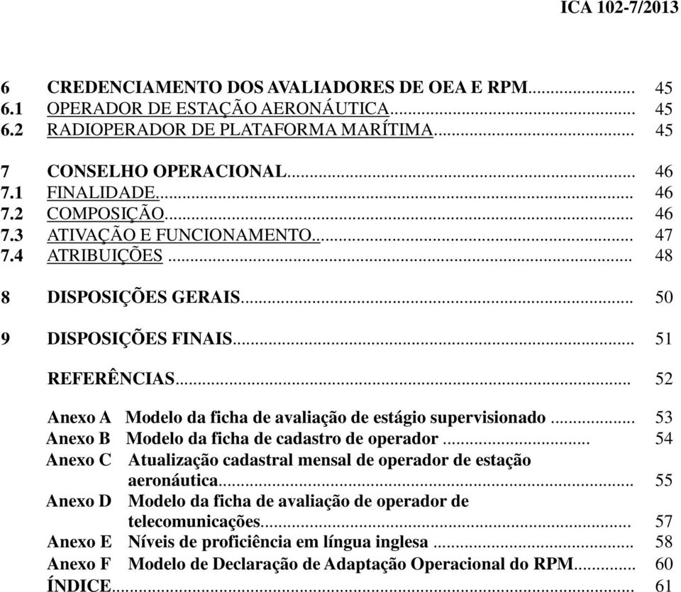 .. 52 Anexo A Modelo da ficha de avaliação de estágio supervisionado... 53 Anexo B Modelo da ficha de cadastro de operador.