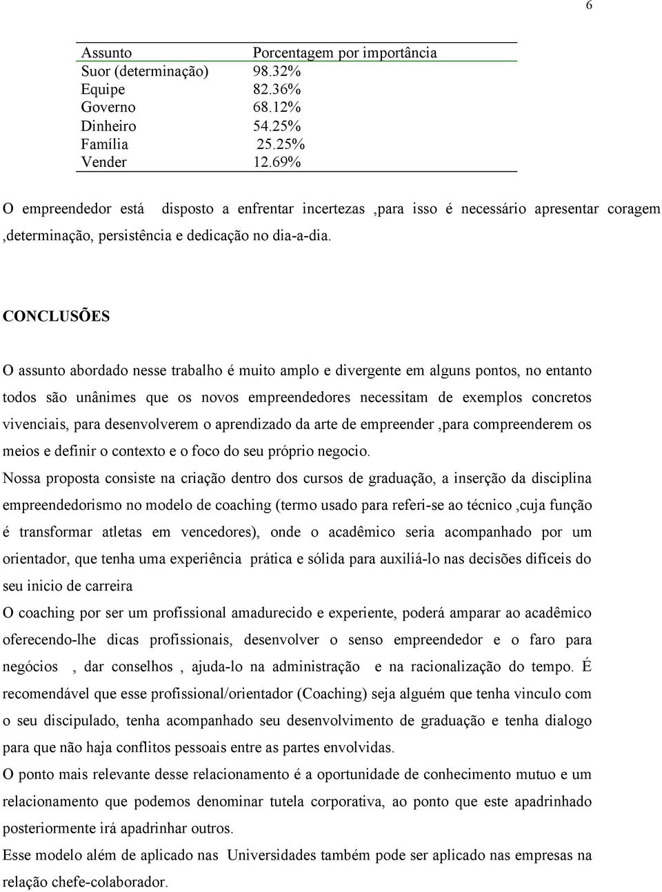 CONCLUSÕES O assunto abordado nesse trabalho é muito amplo e divergente em alguns pontos, no entanto todos são unânimes que os novos empreendedores necessitam de exemplos concretos vivenciais, para