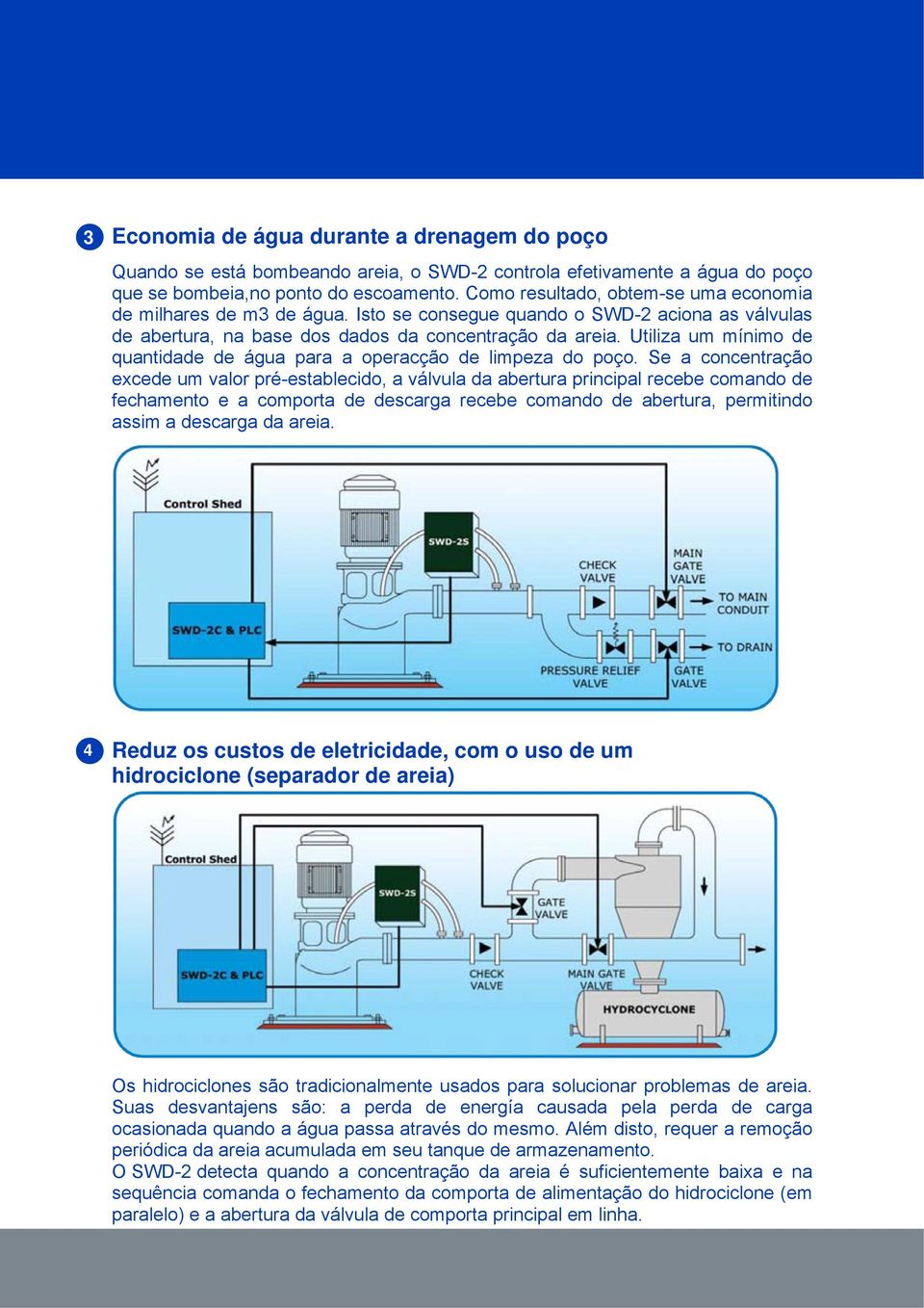 Utiliza um mínimo de quantidade de água para a operacção de limpeza do poço.