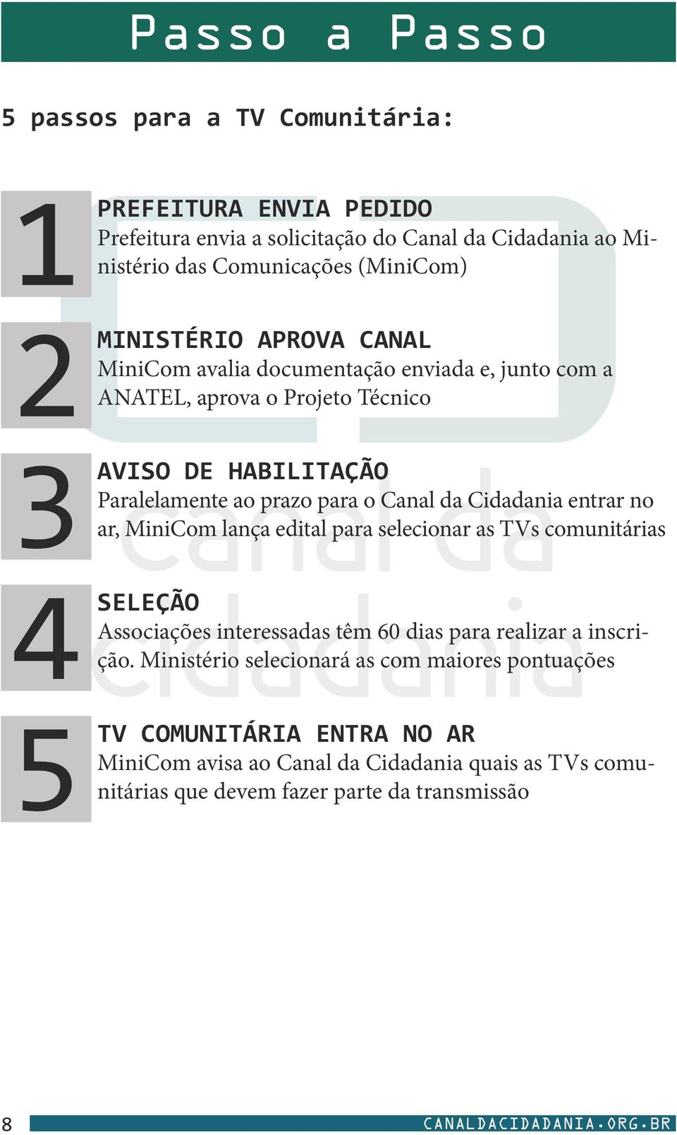 Cidadania entrar no ar, MiniCom lança edital para selecionar as TVs comunitárias 4 SELEÇÃO Associações interessadas têm 60 dias para realizar a inscrição.