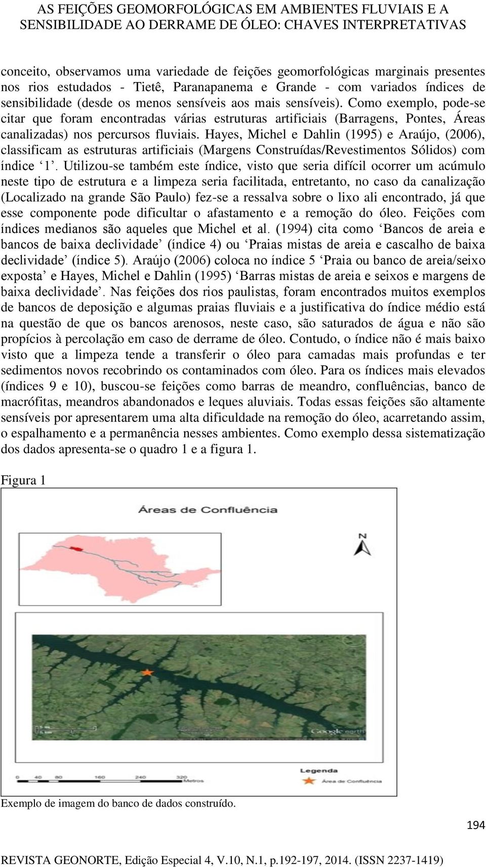 Hayes, Michel e Dahlin (1995) e Araújo, (2006), classificam as estruturas artificiais (Margens Construídas/Revestimentos Sólidos) com índice 1.