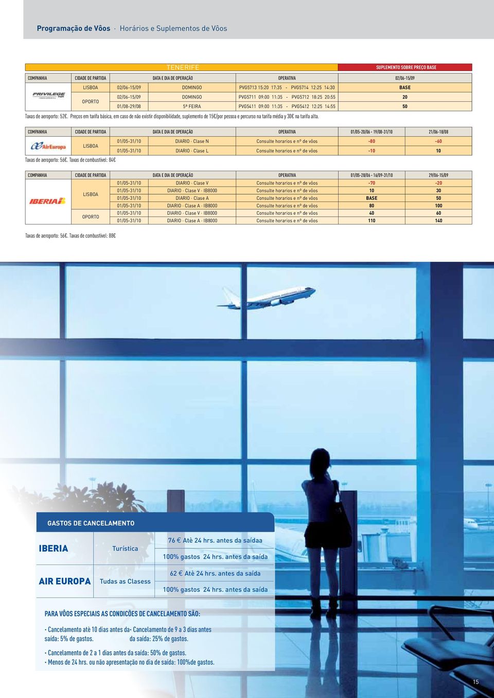 Preços em tarifa básica, em caso de não existir disponibilidade, suplemento de 15 /por pessoa e percurso na tarifa média y 30 na tarifa alta.