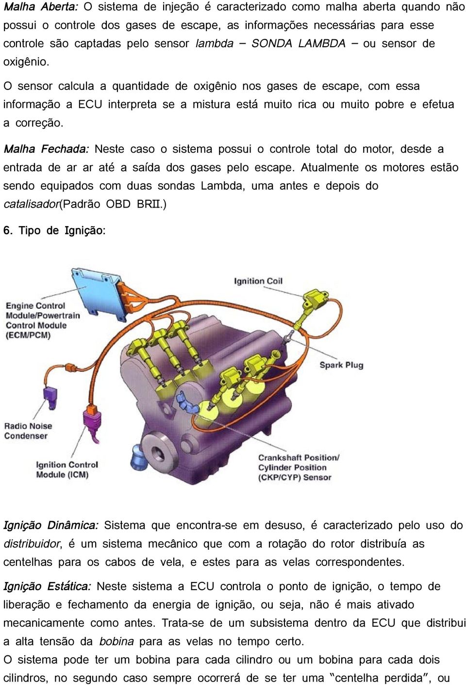 Malha Fechada: Neste caso o sistema possui o controle total do motor, desde a entrada de ar ar até a saída dos gases pelo escape.