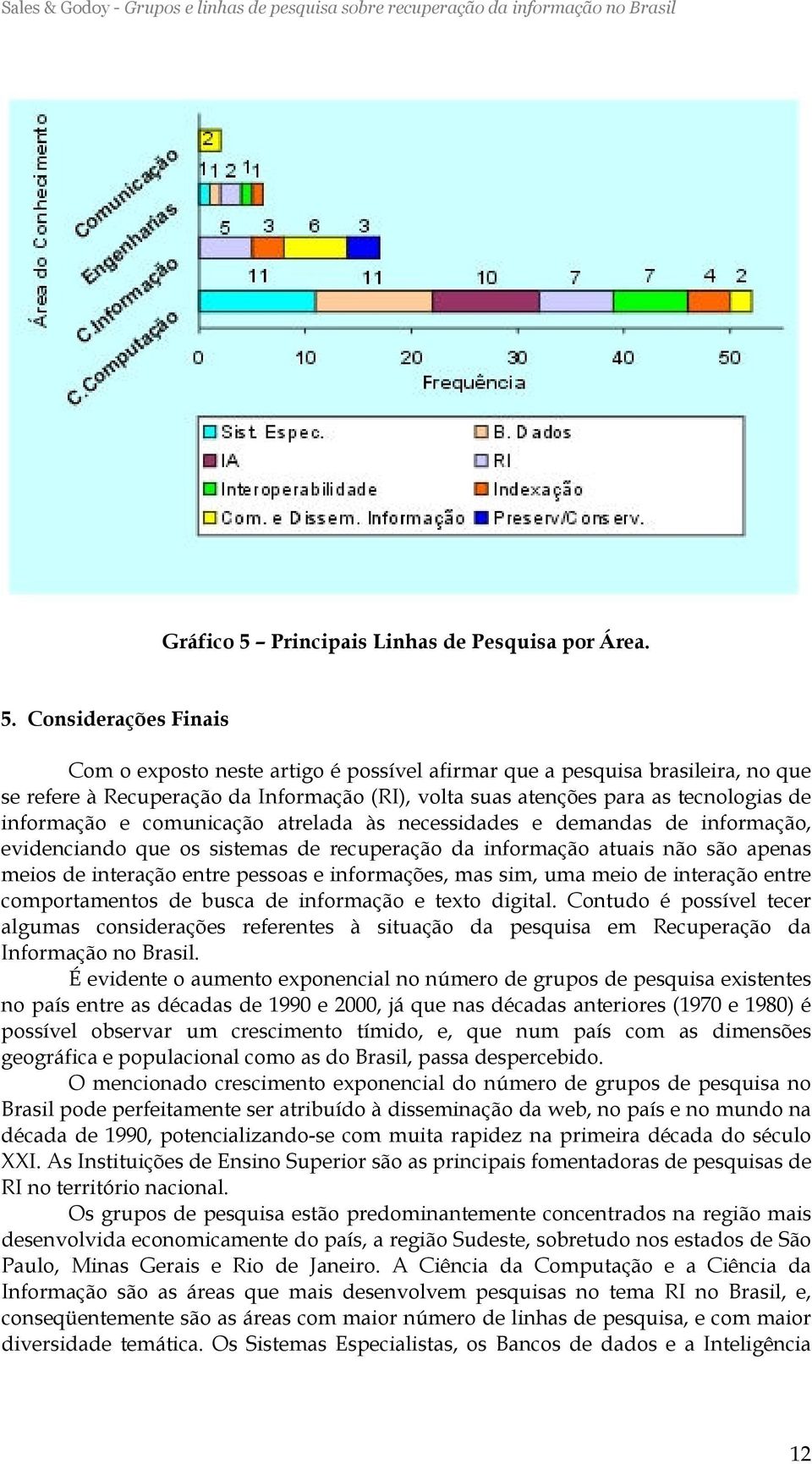 Considerações Finais Com o exposto neste artigo é possível afirmar que a pesquisa brasileira, no que se refere à Recuperação da (RI), volta suas atenções para as tecnologias de informação e