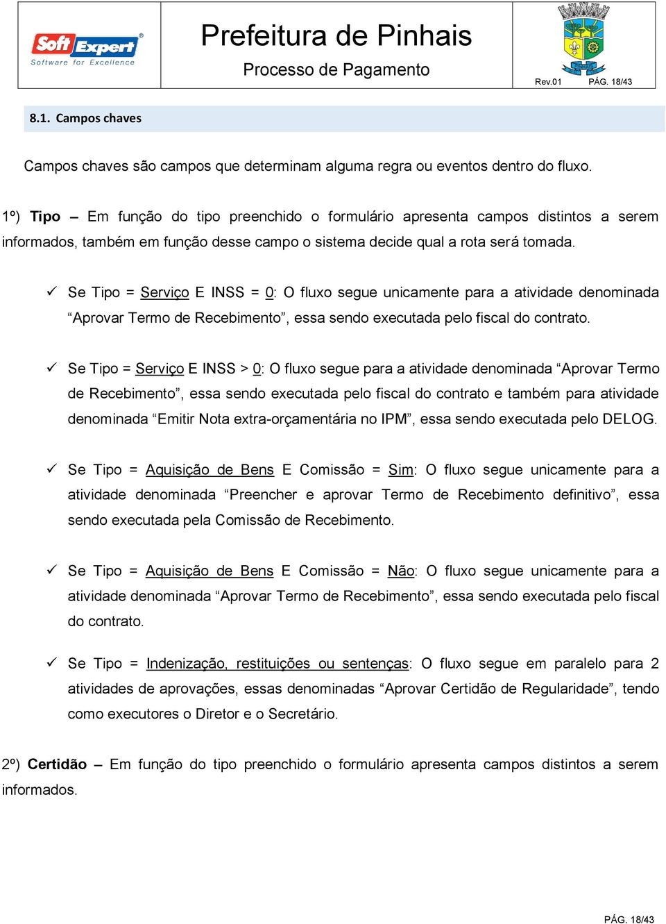 Se Tipo = Serviço E INSS = 0: O fluxo segue unicamente para a atividade denominada Aprovar Termo de Recebimento, essa sendo executada pelo fiscal do contrato.