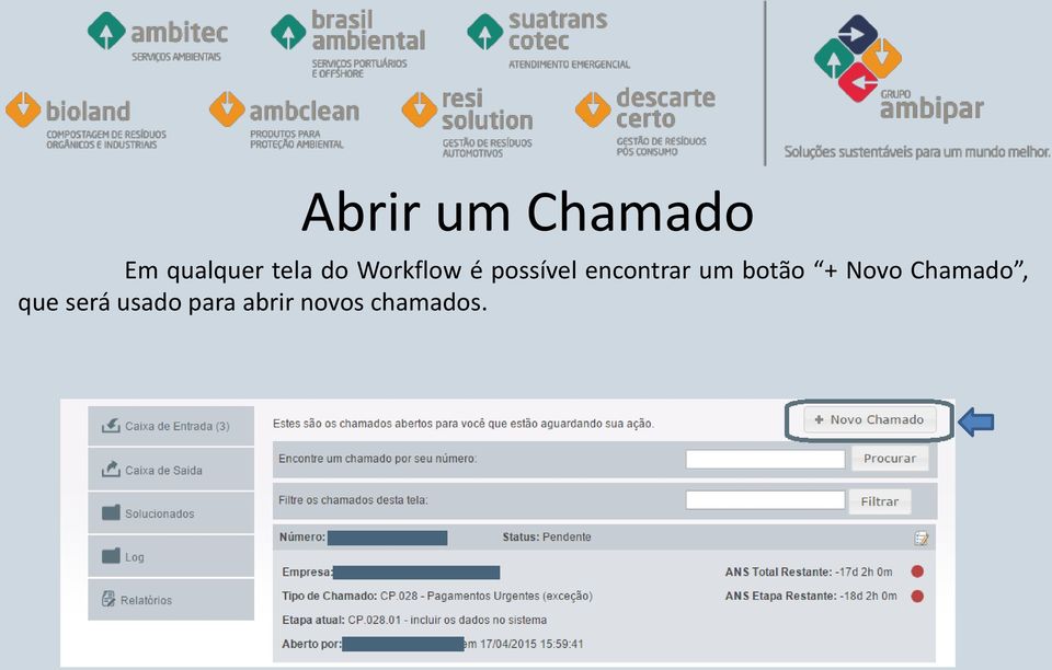 um botão + Novo Chamado, que será