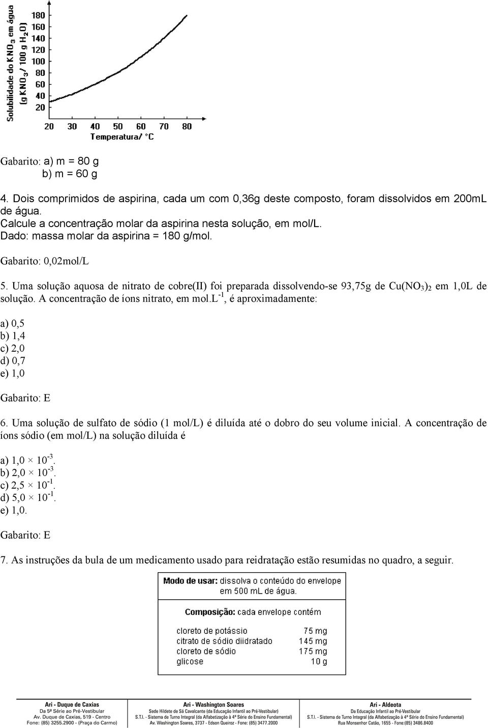 Uma solução aquosa de nitrato de cobre(ii) foi preparada dissolvendo-se 93,75g de Cu(NO 3 ) 2 em 1,0L de solução. A concentração de íons nitrato, em mol.